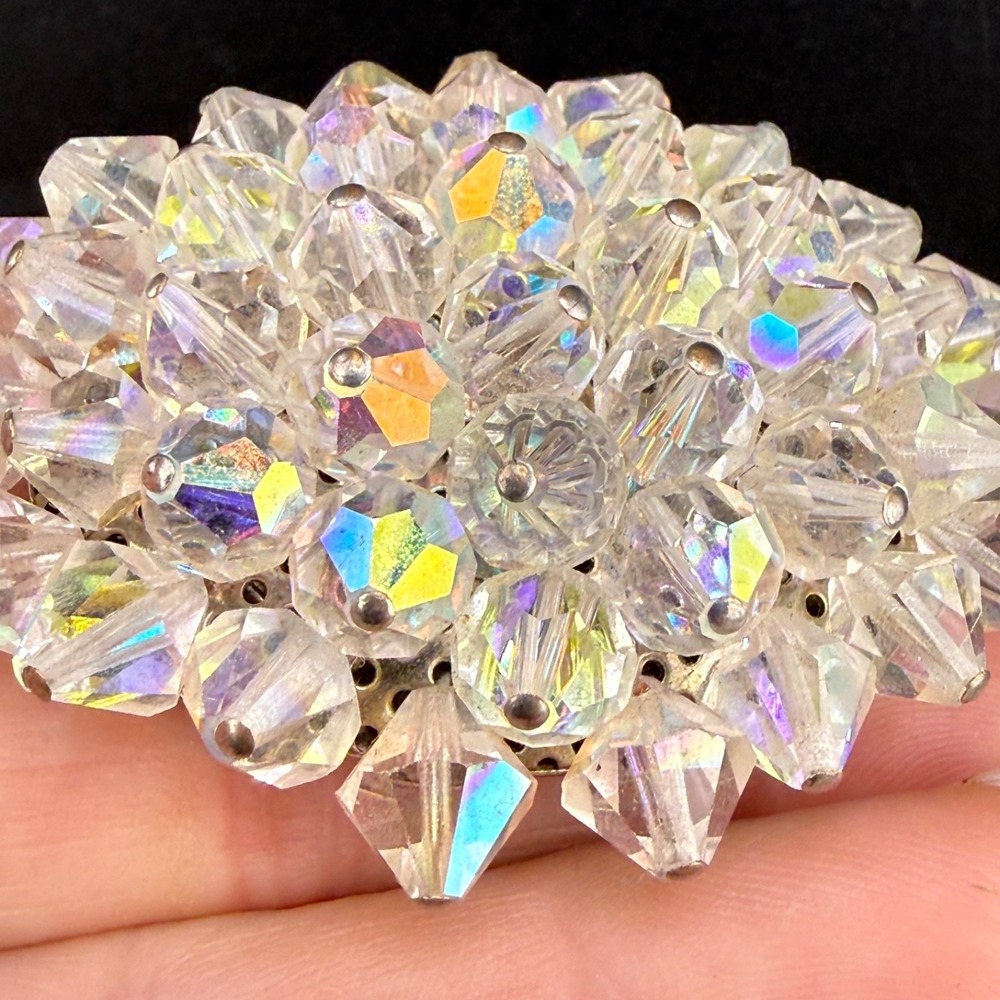 Vintage Rhinestone Cluster Brooch Silver Tone AB